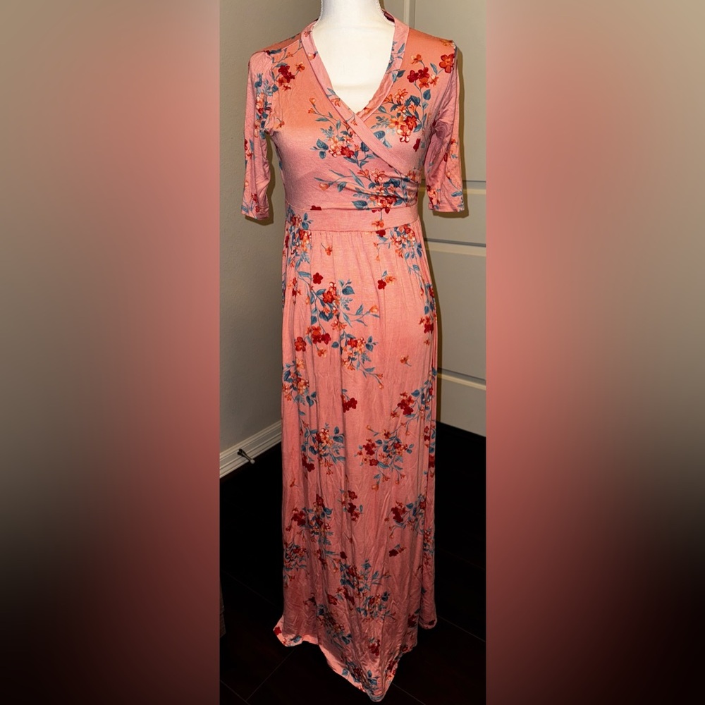 Flamingo Urban Pink Maxi Dress with Flowers Size Large